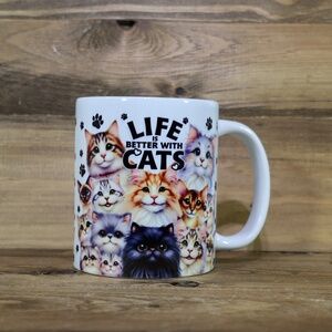 Life is Better With Cats CAT LOVERS  Funny Coffe Mug. 11 Oz.